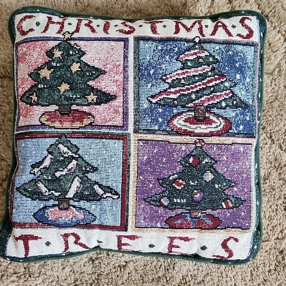 Vintage Festive Christmas Trees Decorative Pillow Needle point Tapestry